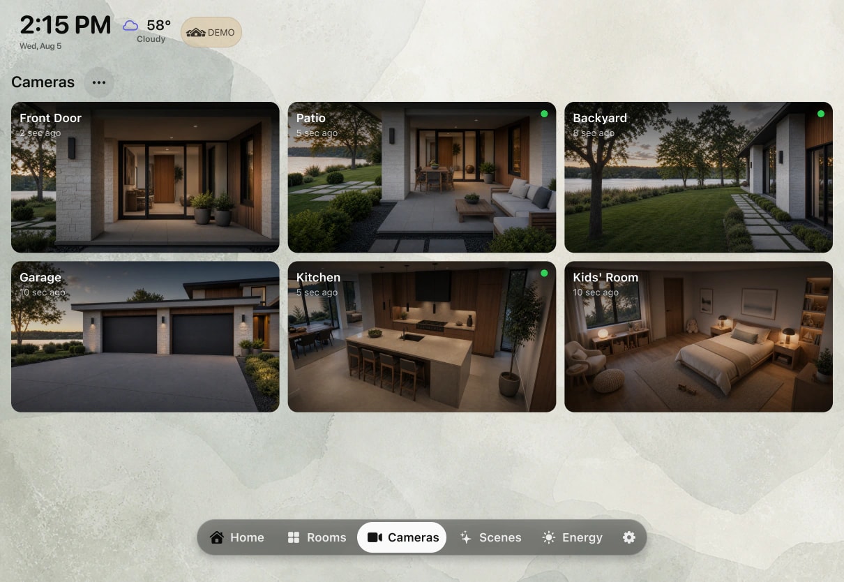 HomeDeck camera dashboard for HomeKit on iPad