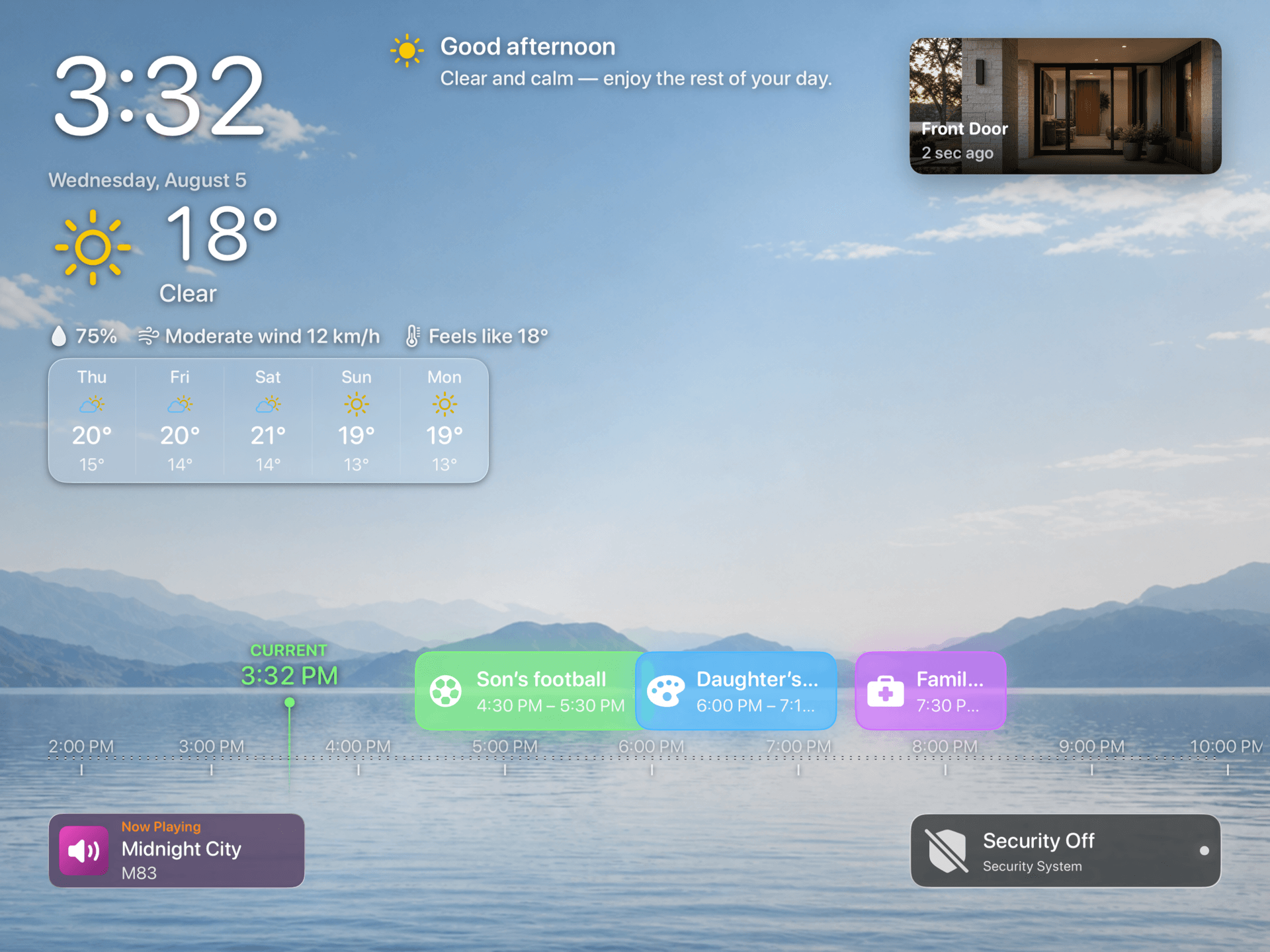 Real HomeDeck Ambient mode screen on iPad showing upcoming calendar events